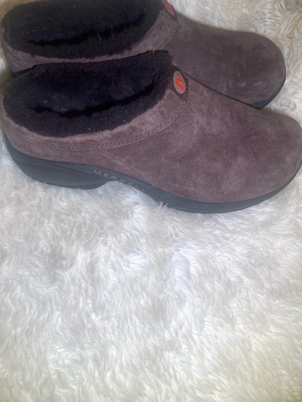 Merrell chocolate Brown Suede Slip-On Clogs size 8